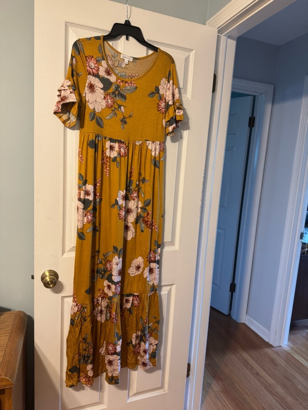 Women’s Mustard Floral Maxi Dress with Tiered Skirt